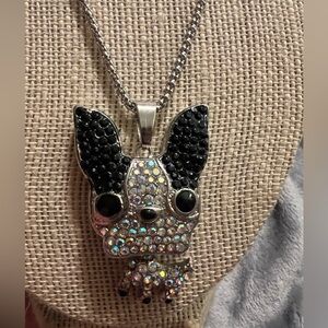Betsey Johnson Rhinestone Dog Silver Tone, Adjustable Necklace, new with tag